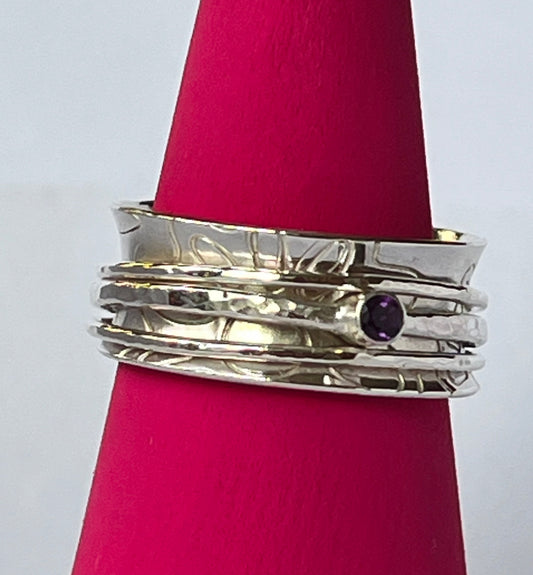Amethyst Spinner Ring in solid sterling silver
