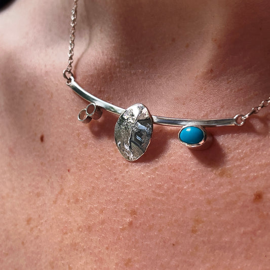 'Orbits' Necklace in solid sterling silver with Turquoise Gemstone